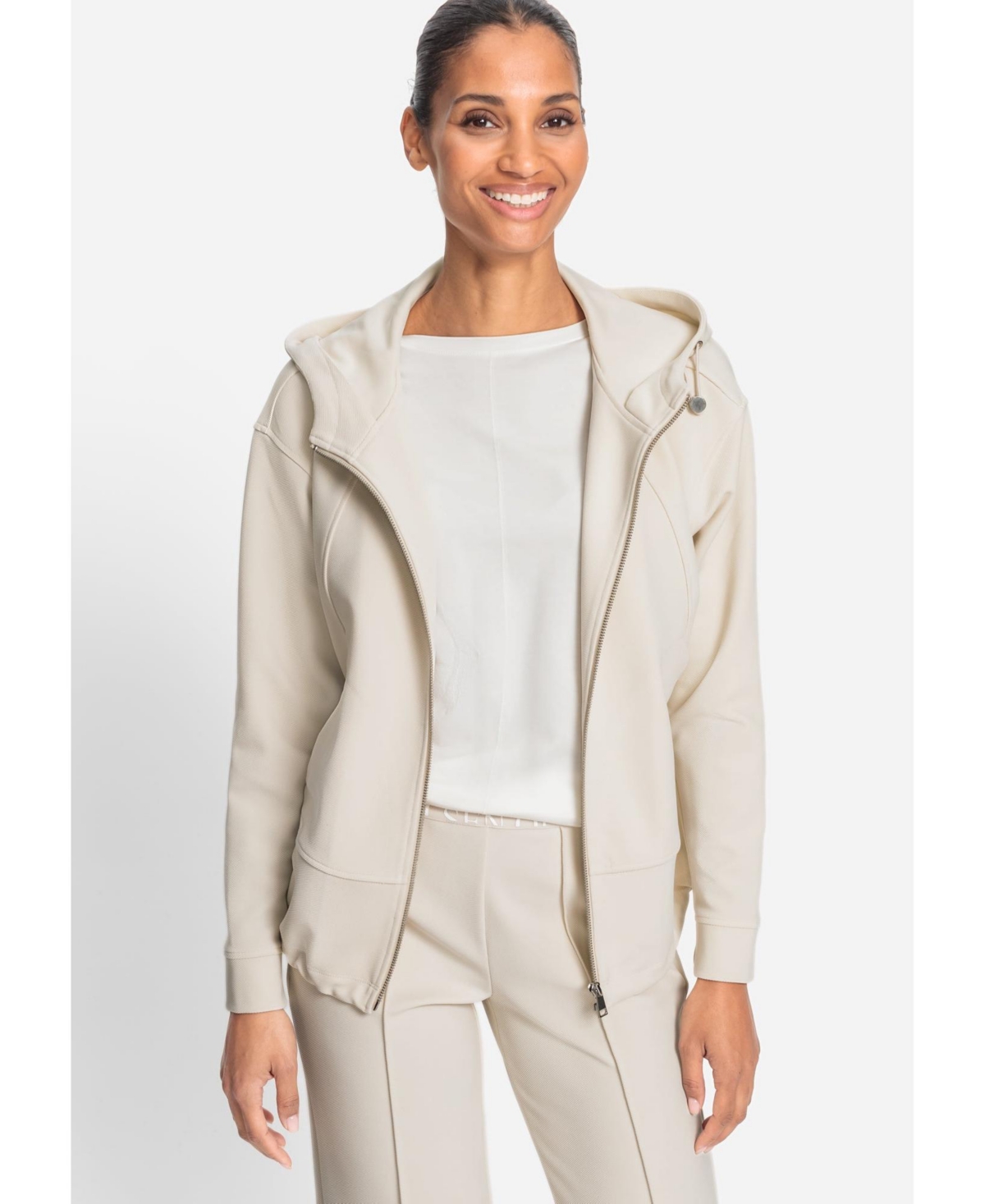 Women's Zip Front Hoodie Jacket - Canvas beige