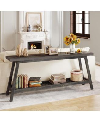 Farmhouse Console Entryway Table: 70.9 Inches Extra Long Console Table for Entryway, 2-Tier Narrow Wood Foyer Sofa Couch Table