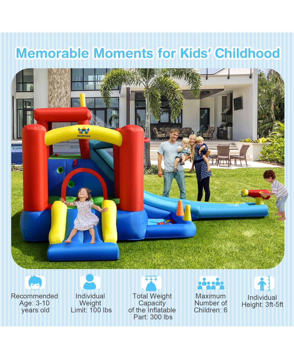 Gymax Kids Inflatable Bounce House Castle 1 Water Slide Park Without Blower