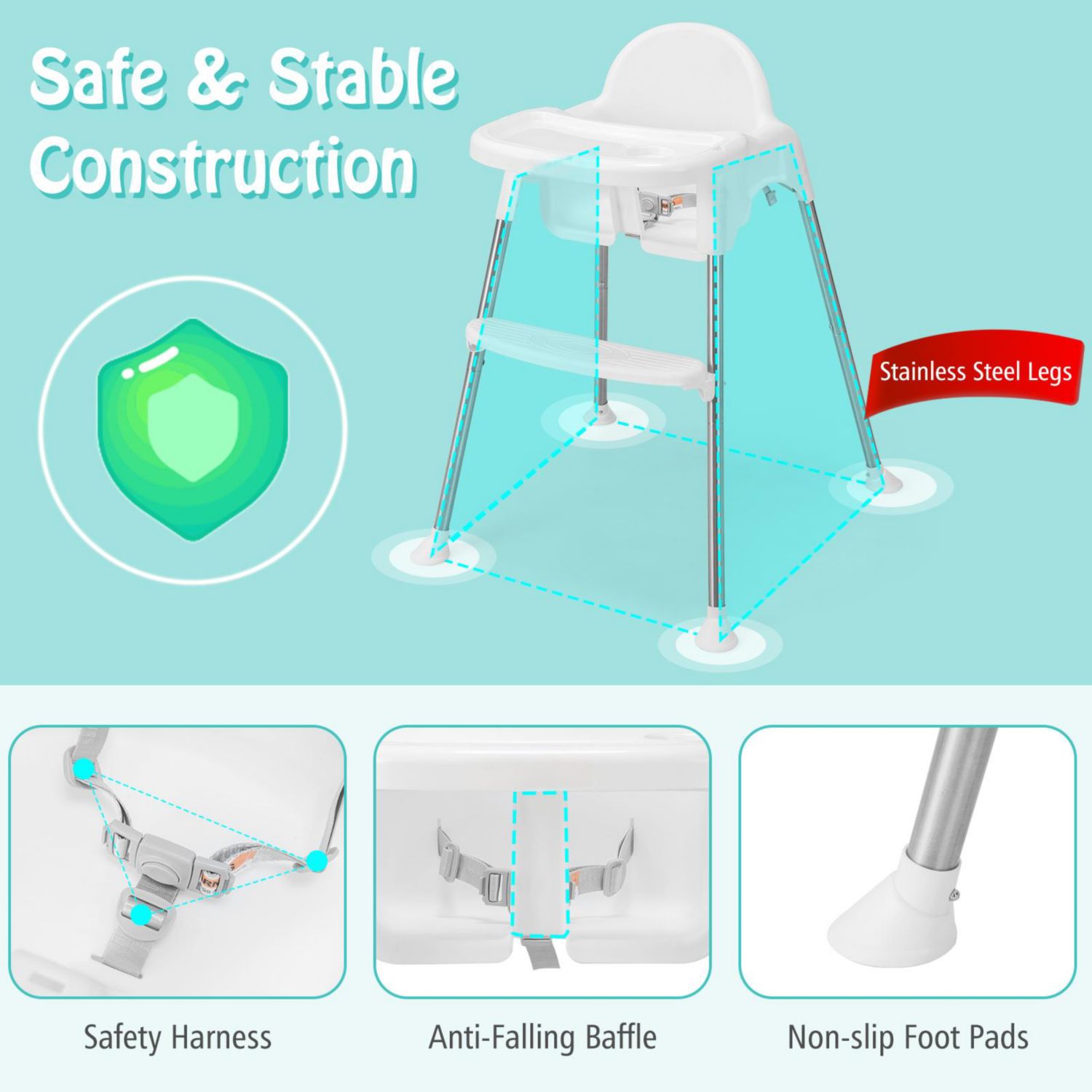 4-in-1 Convertible Baby High Chair with Removable Tray