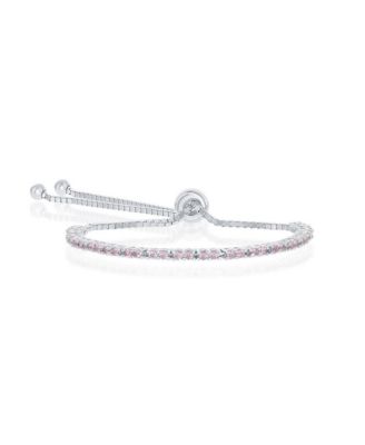 Sterling Silver 2mm Birthstone CZ Tennis Adjustable Bolo Bracelet