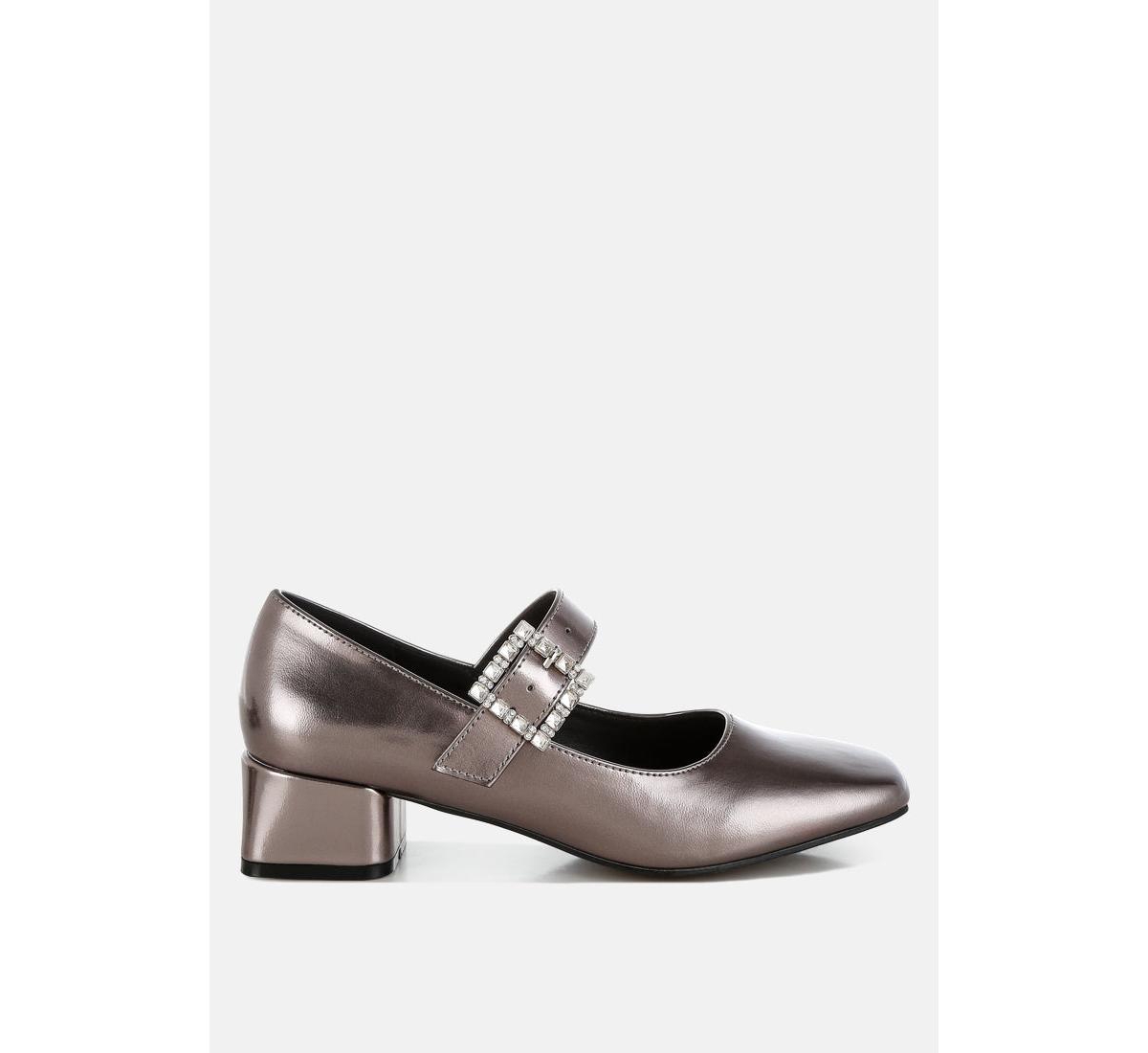 Abeba Diamante Brooch Metallic Mary Jane Pumps - Pewter