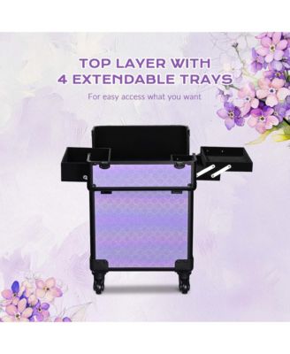 Rolling Makeup Train Case Cosmetic Trolley Organizer Blush ForgetMeNot