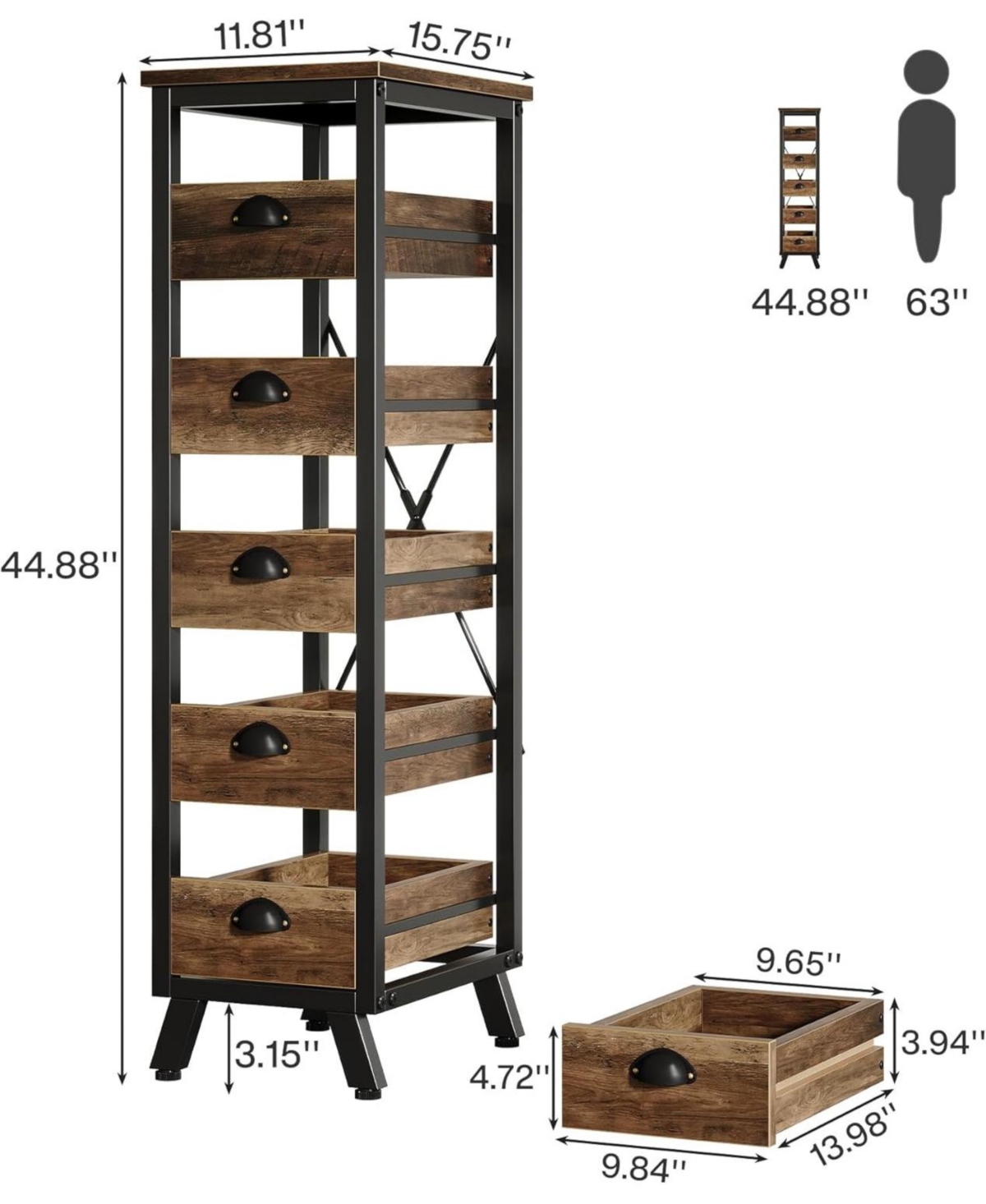 Tribesigns Tall Narrow Dresser, Small Wood Thin Chest of 5 Drawers, Vertical Dressers & Chests of Drawers Storage Organizer for Bedroom, Living Room,