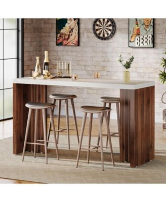 55.12" 1Pc Faux Marble Finished Modern Freestanding Home Bar Table