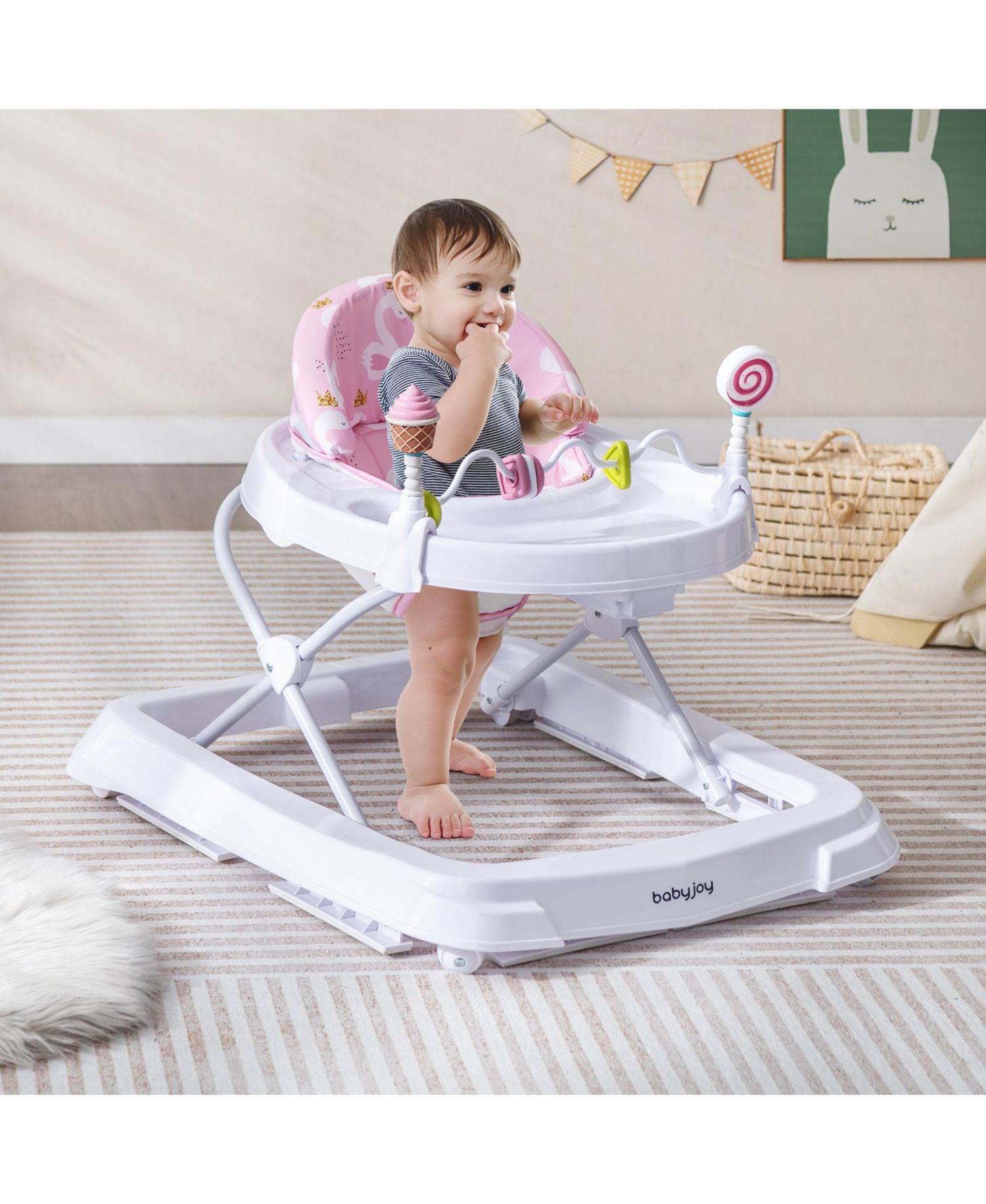 Foldable Baby Activity Walker with Adjustable Height and Detachable Seat Cushion
