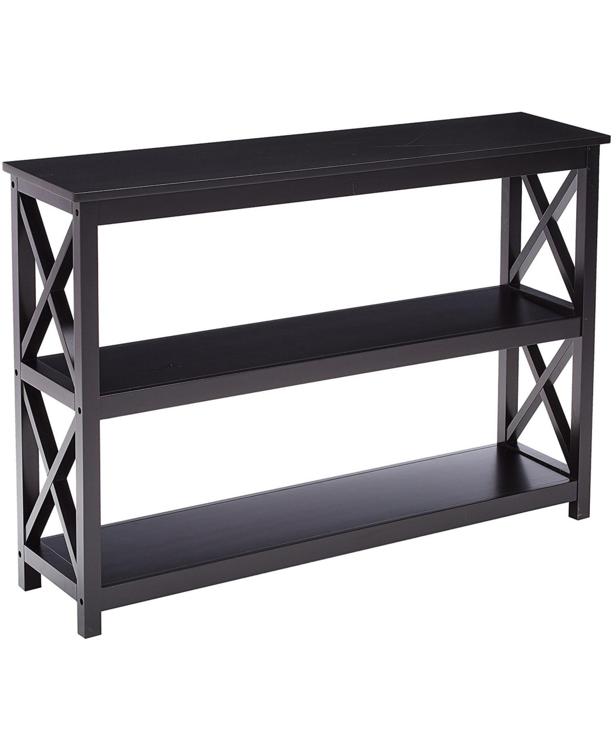 Kings Brand Furniture 3-Tier X-Design Console Entryway Sofa Table With Shelves,- Black