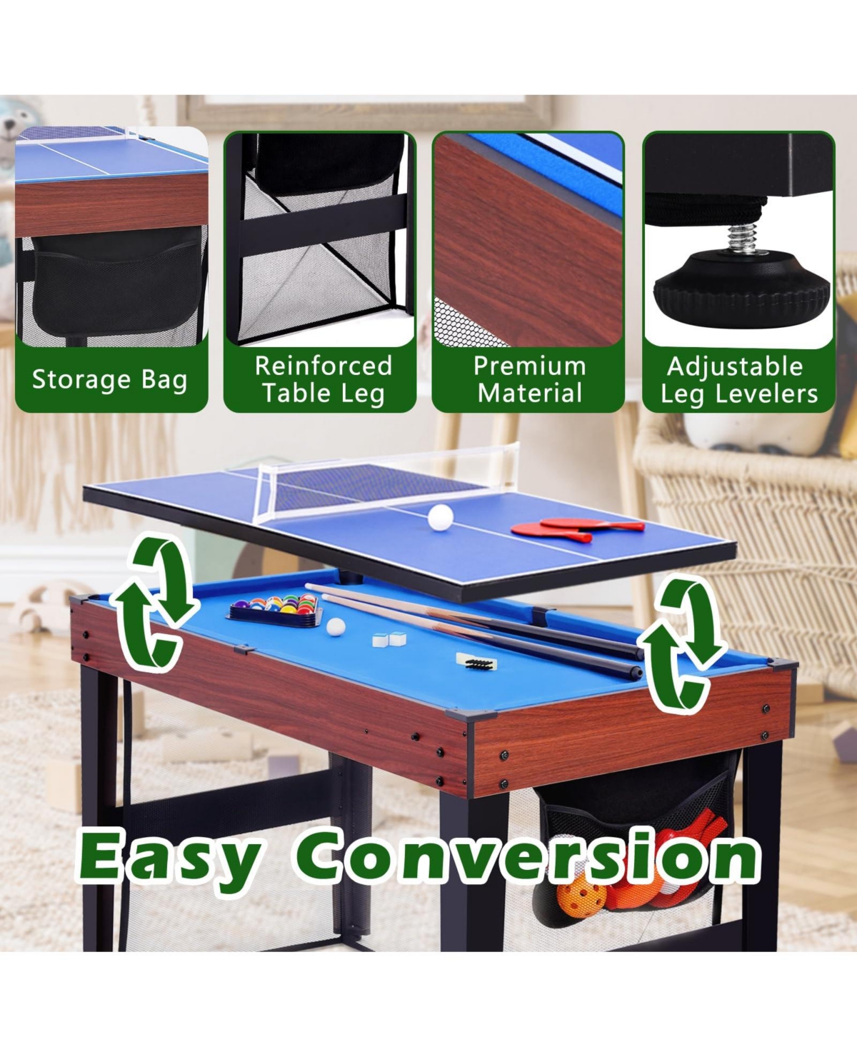 Sugift Multi Game Table, 9 in 1 Combo Game Table, Arcade Combination Game Table Set with Billiards, Ping Pong, Hockey, Basketball, Bean Bag and F