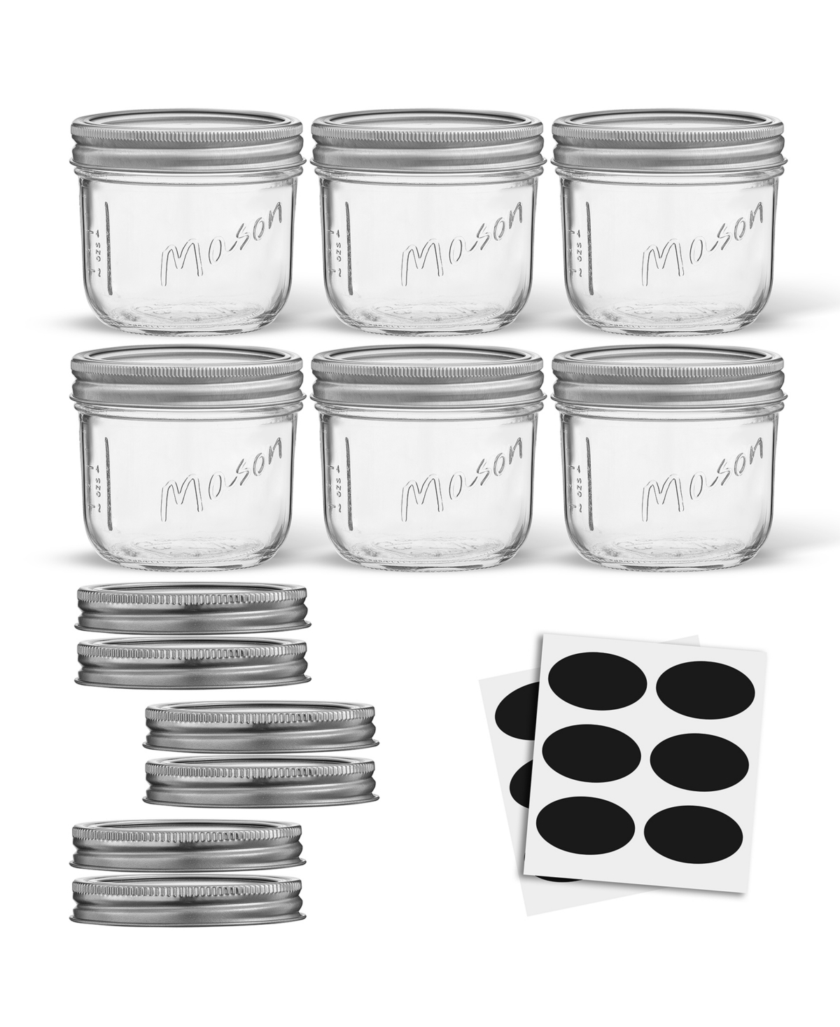 JOYJOLT WIDE SET OF 6 MASON JARS WITH AIRTIGHT LIDS 