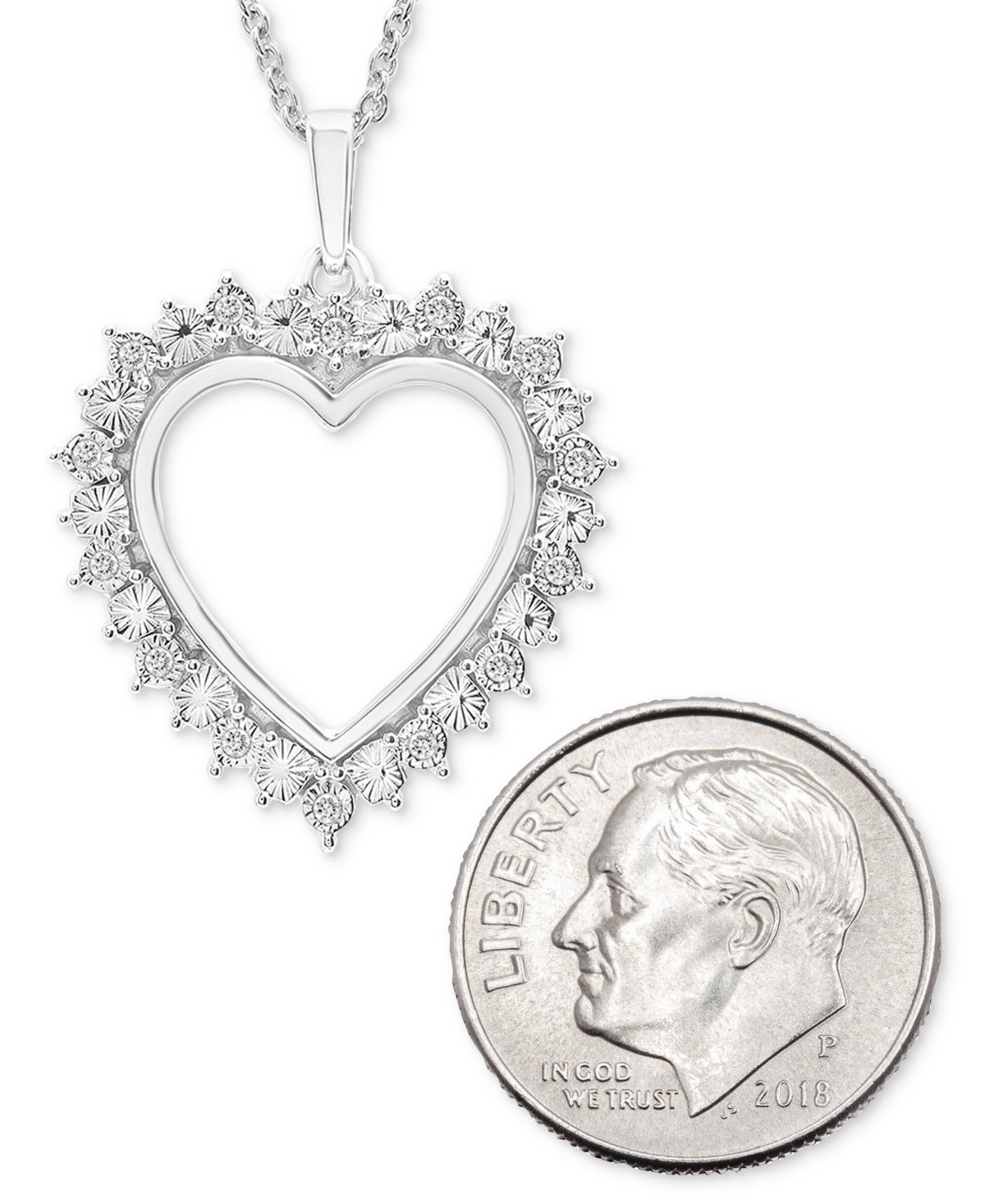 Macy's Diamond Heart 18" Pendant Necklace (1/10 Ct. T.w.) In Sterling Silver In Sterling Silver