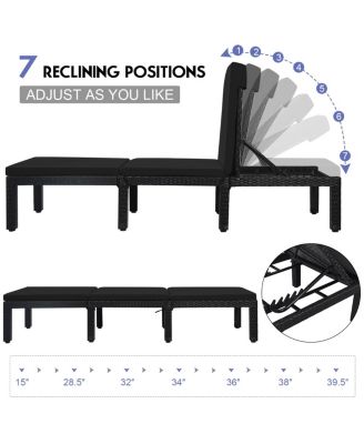 Patio Rattan Height Adjustable Lounge Chair with 2 Set of Cushion Cover