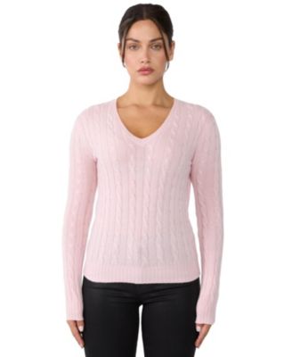 Women's 100% Cashmere Cable-knit Long Sleeve Pullover V Neck Sweater