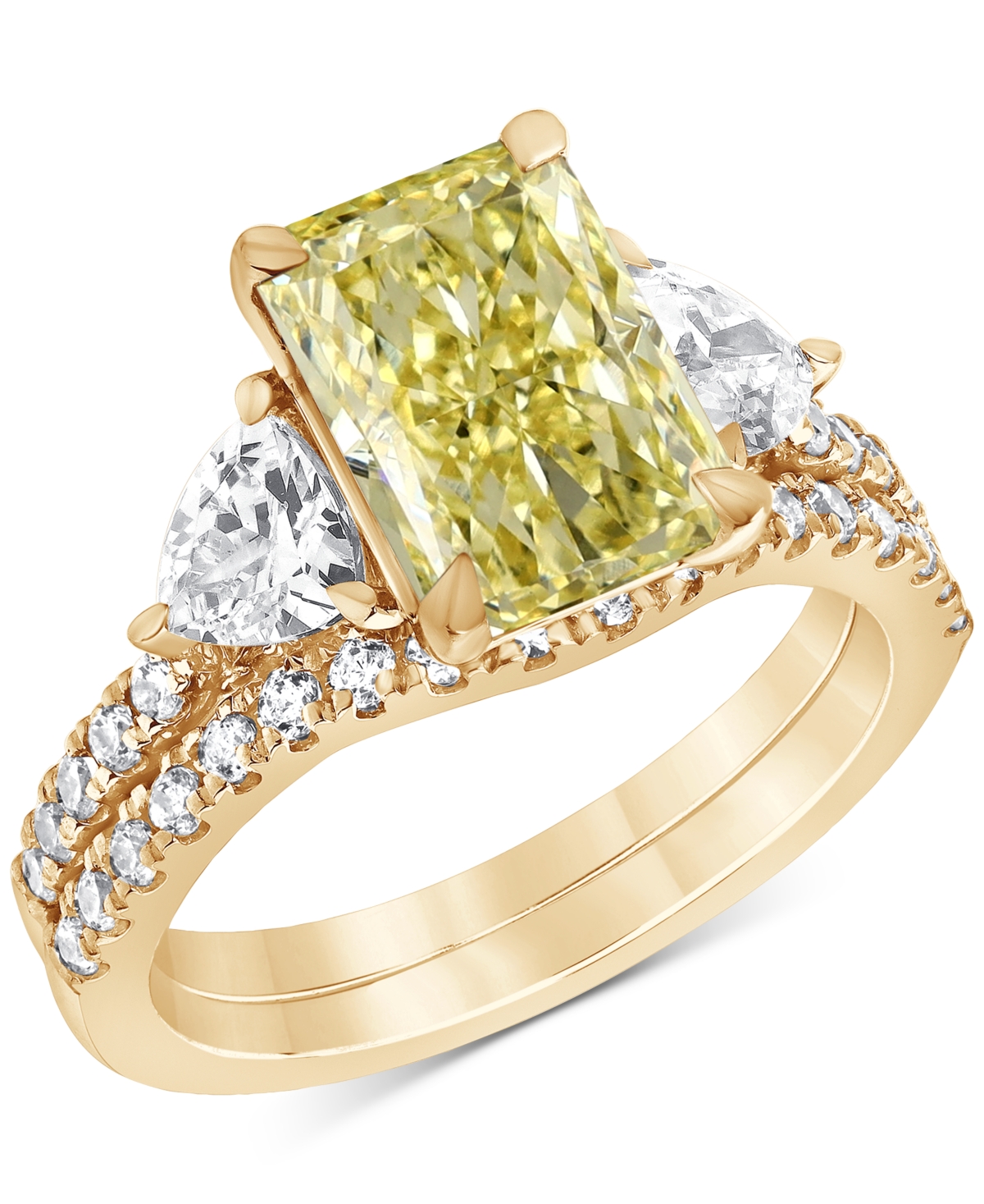 Badgley Mischka Igi Certified Lab Grown Yellow Diamond Radiant-cut Bridal Set (3-3/4 Ct. T.w.) In 14k White, Yellow In Yellow Gold