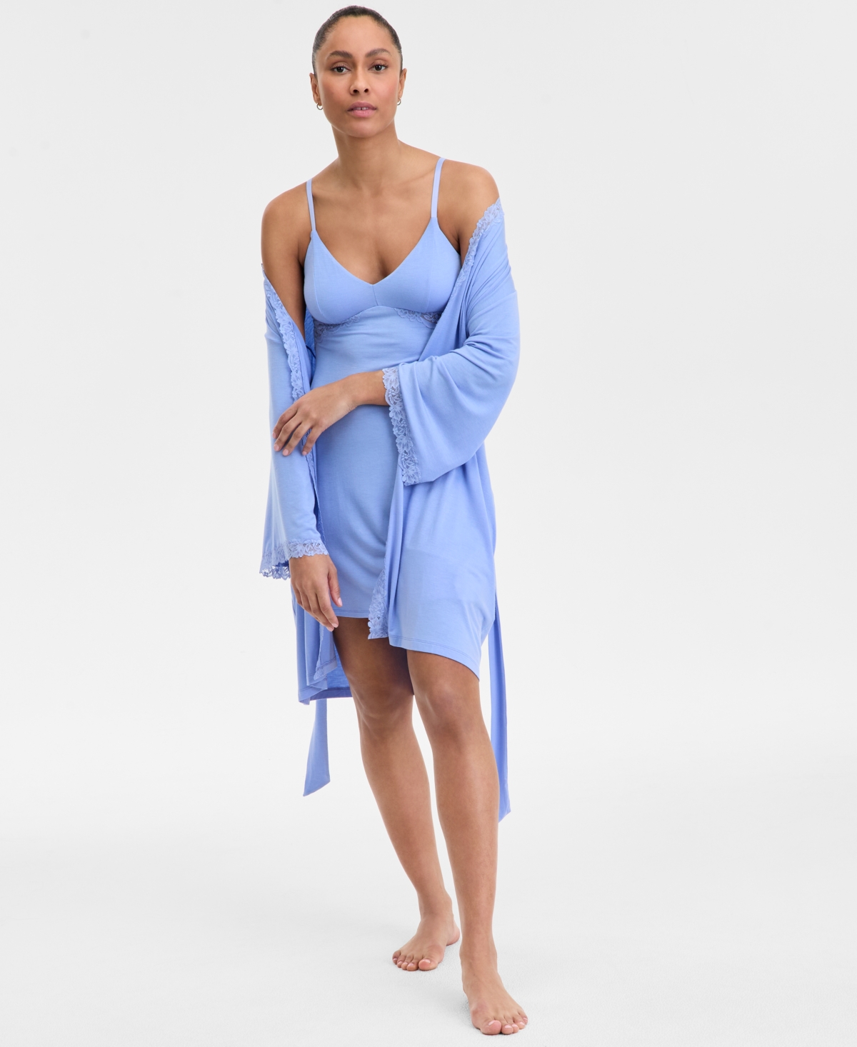 Shop Inc International Concepts Women's Lace-inset Knit Chemise, Exclusively At Macy's In Jet Ski