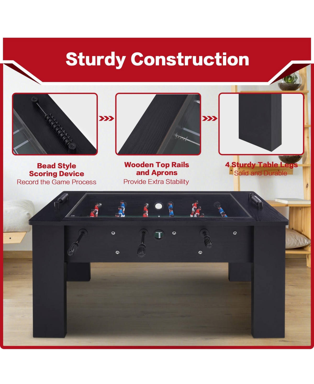 Sugift Foosball Coffee Table, Soccer Game Table with Tempered Glass, Modern Multi Arcade Game Table with 2 Balls