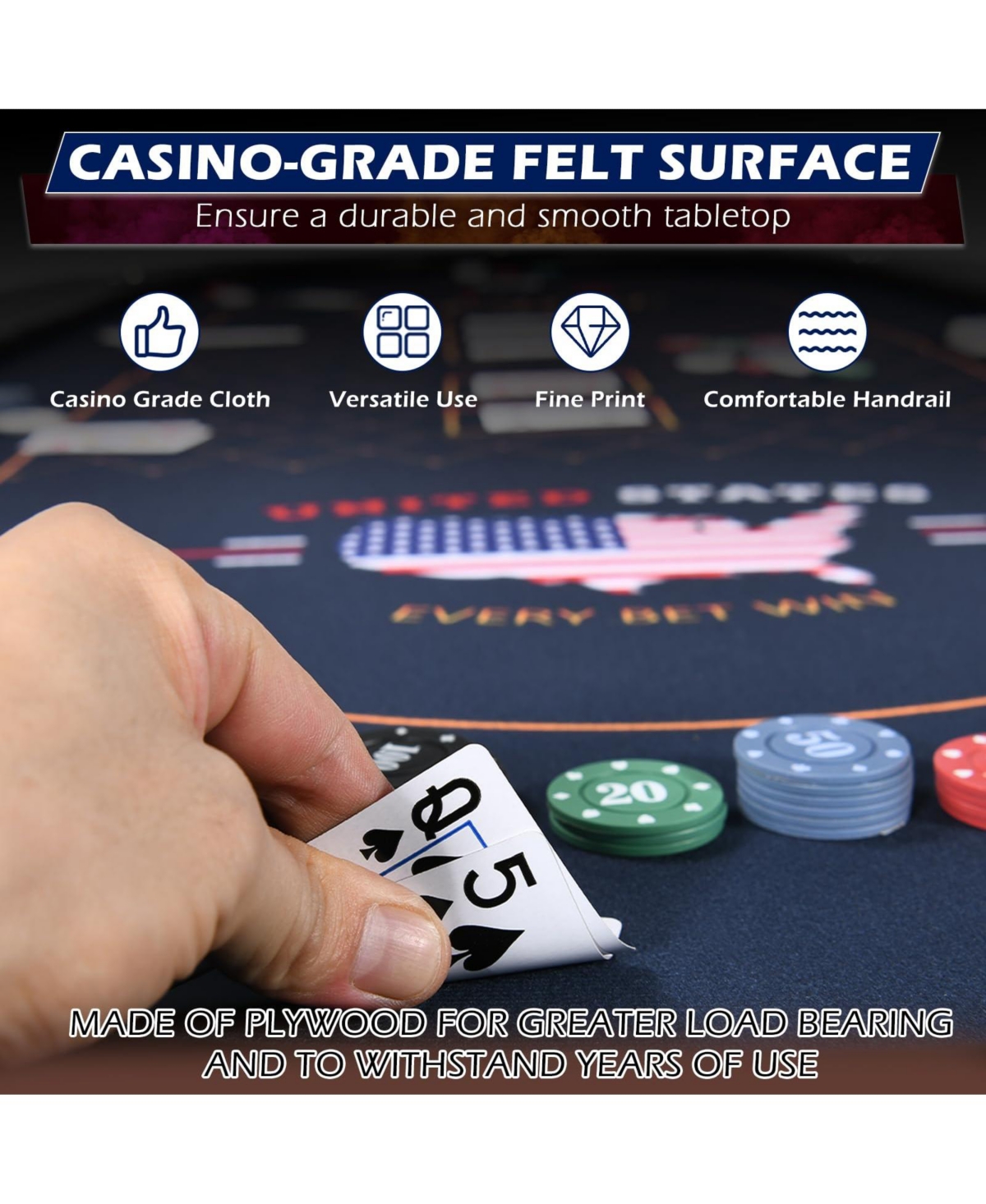 Sugift Foldable Poker Table for 10 Players, Texas Hold em Casino Table w/Padded Rails & Cup Holders