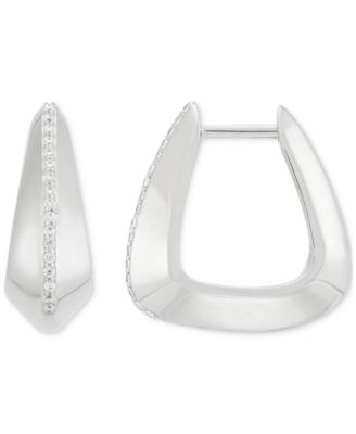 Macy's - Diamond Pav&eacute; Huggie Hoop Earrings (1/10 ct. t.w.) in Sterling Silver