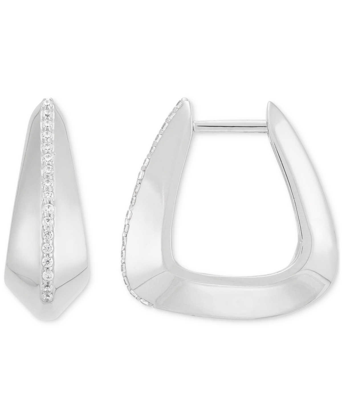 Macy's Diamond Pave Sculptural Huggie Hoop Earrings (1/10 Ct. T.w.) In Sterling Silver In Sterling Silver