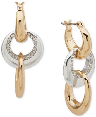 Anne Klein - Two-Tone Crystal Pav&eacute; Interlocking Oval Link Drop Earrings