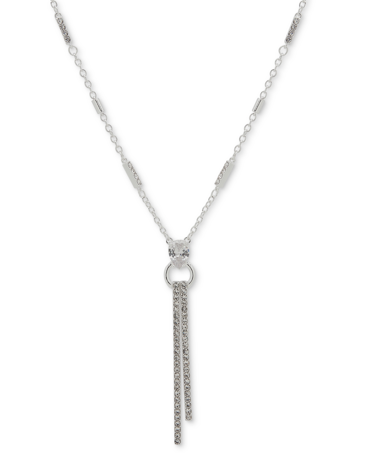 Silver-Tone Crystal Bar 32" Pendant Necklace - Crystal