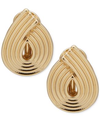 Anne Klein - Gold-Tone Swirl Tear-Shape Clip-On Button Earrings