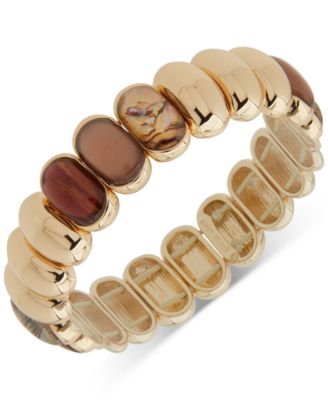 Anne Klein - Gold-Tone Oval Stone Tiled Stretch Bracelet