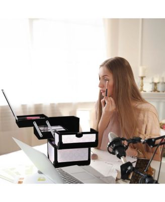 Makeup Train Case Cosmetic Organizer w/ Mirror Artist Grace ForgetMeNot