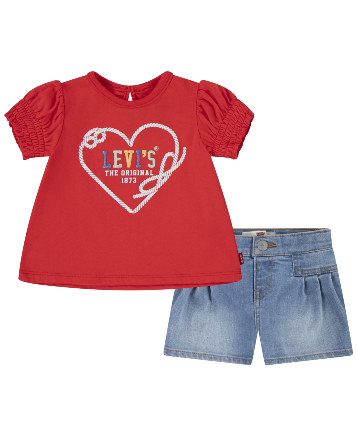 Shop Levi's Baby Girls Heart Tee And Shorts, 2-piece Set In Hibiscus