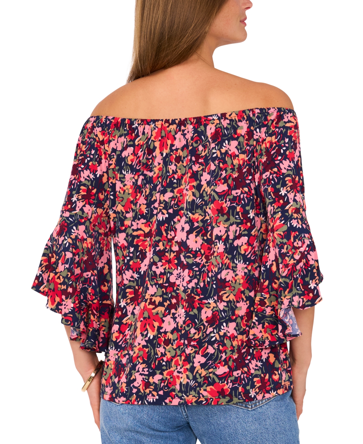 VINCE CAMUTO WOMEN'S FLORAL-PRINT OFF-THE-SHOULDER FLUTTER-SLEEVE TOP 