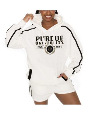 Women's Cream Purdue Boilermakers Down, Set, Go Pullover Hoodie and Shorts Set