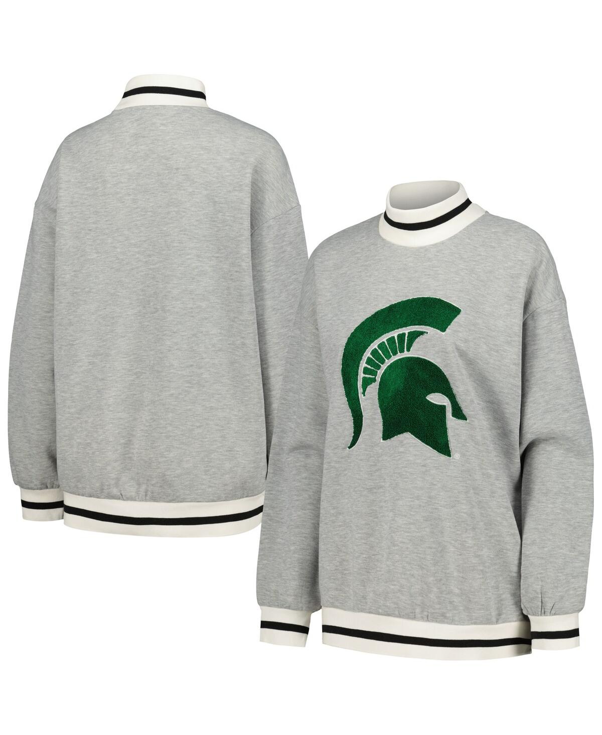Gameday Couture Women's Ash Michigan State Spartans In It To Win It Sporty Mock Neck Pullover Sweatshirt In Ash,black