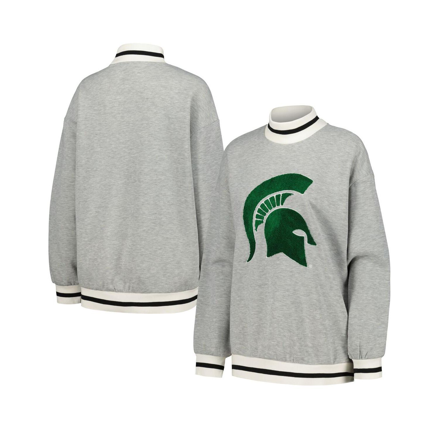 Women's Ash Michigan State Spartans In It To Win It Sporty Mock Neck Pullover Sweatshirt