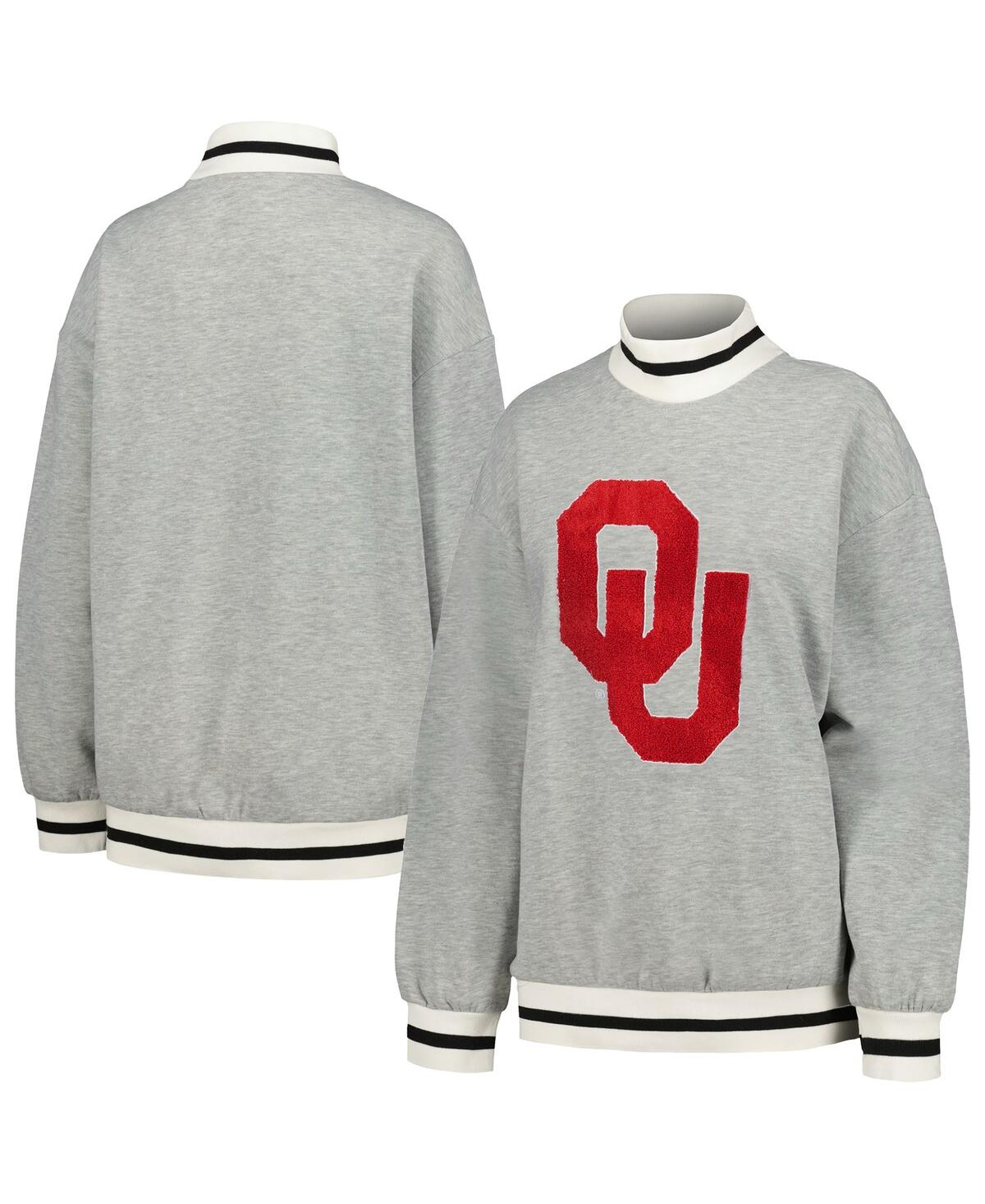 Women's Gray Oklahoma Sooners In It To Win It Sporty Mock Neck Pullover Sweatshirt - Gray, Black