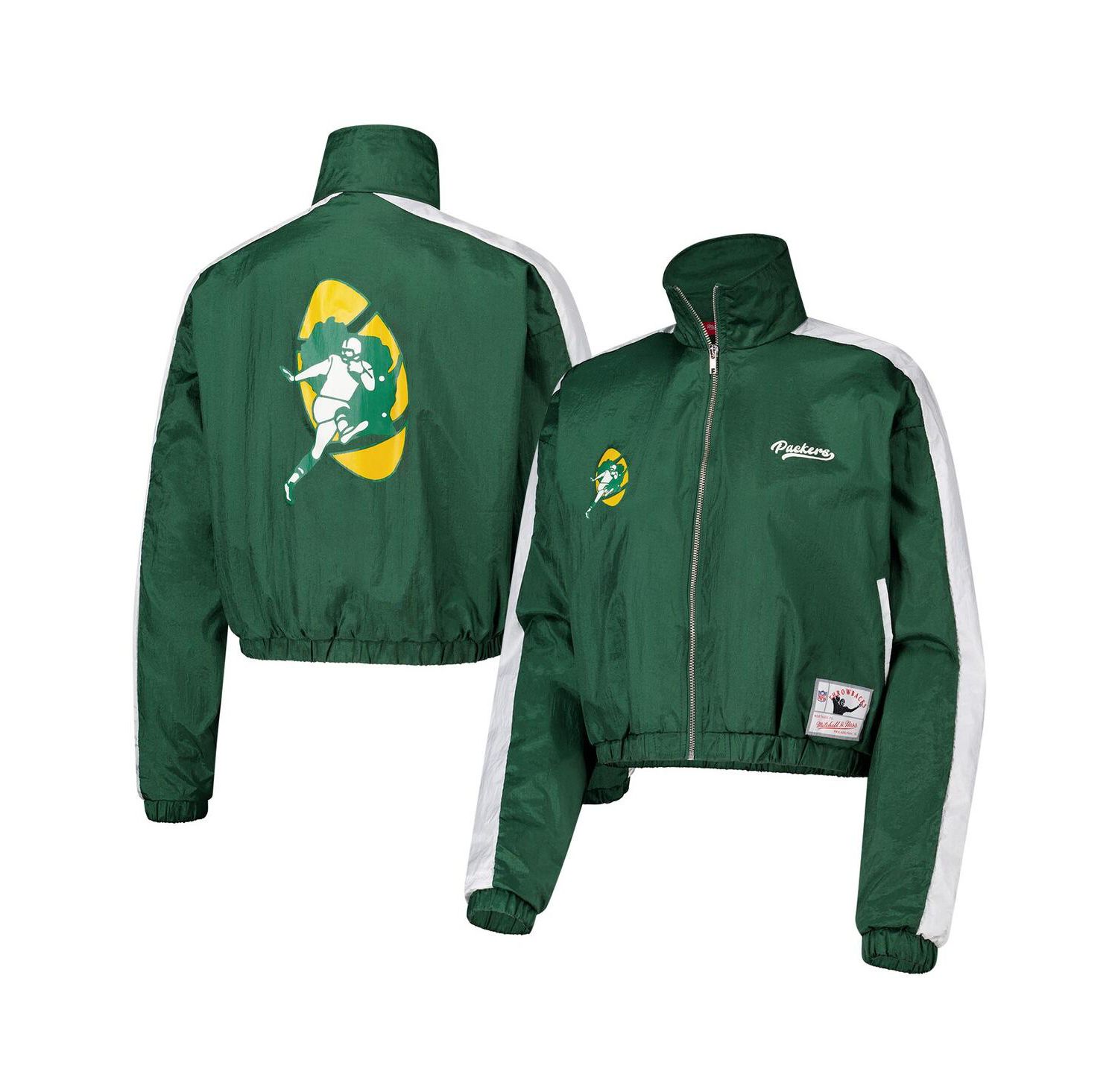 Women's Green Green Bay Packers Nylon Cropped Full-Zip Jacket