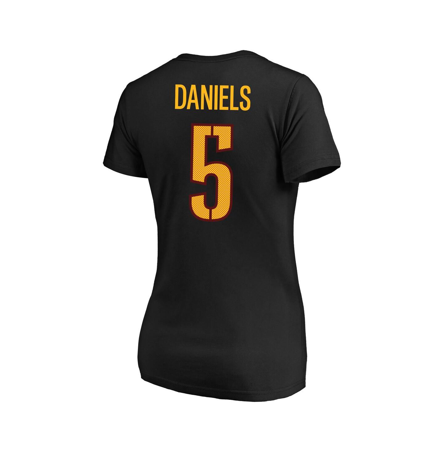 Женская футболка Fanatics Jayden Daniels Black Washington Commanders Plus Size Player Name & Number V-Neck — фото 3