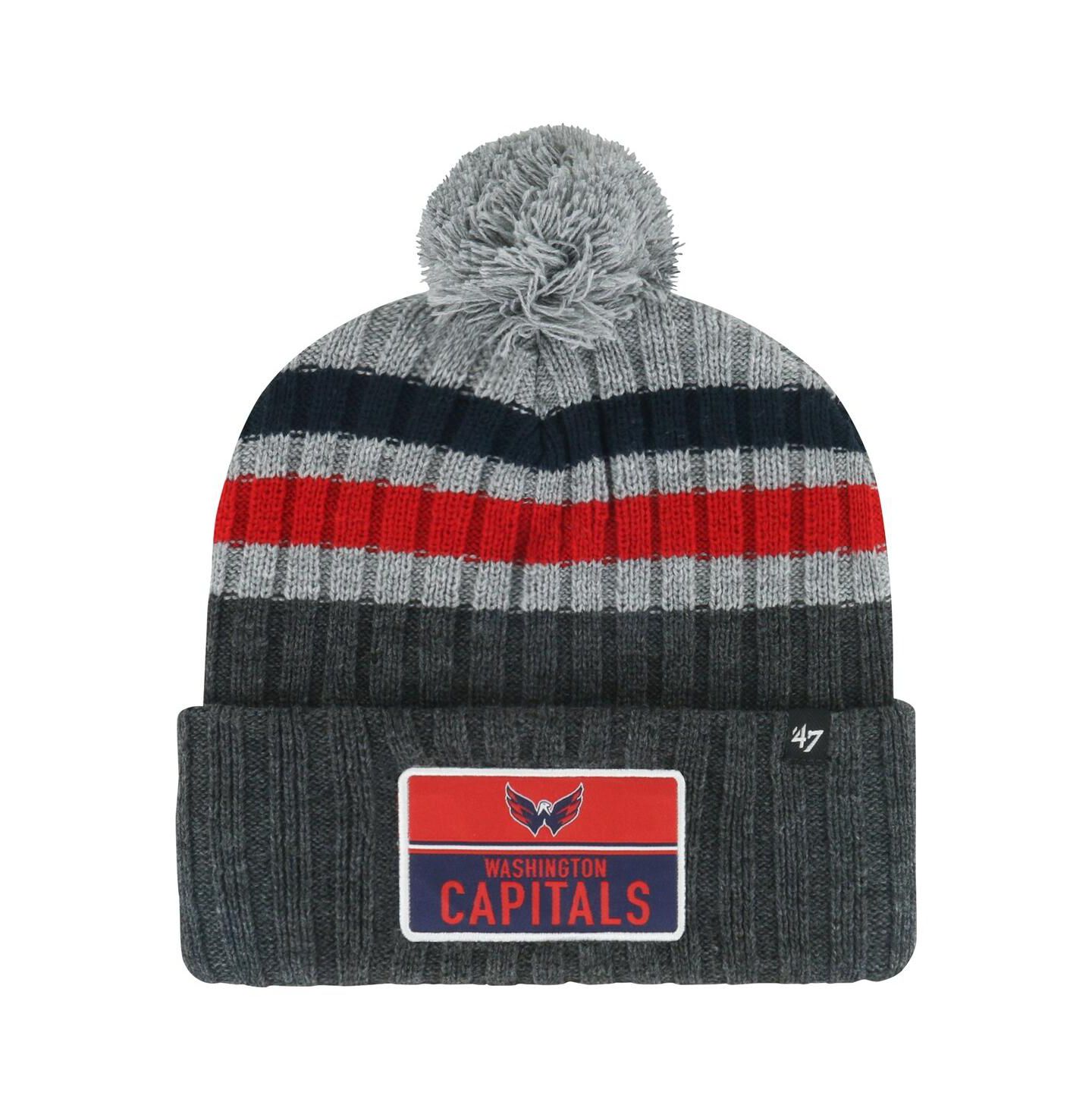 Мужская шапка '47 Brand Gray Washington Capitals Stack Patch Cuffed Knit Hat with Pom — фото 1