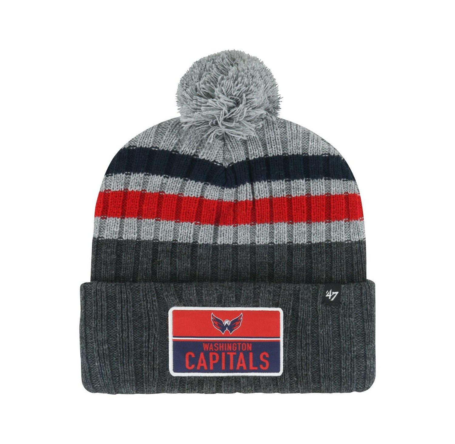 Men's Gray Washington Capitals Stack Patch Cuffed Knit Hat with Pom
