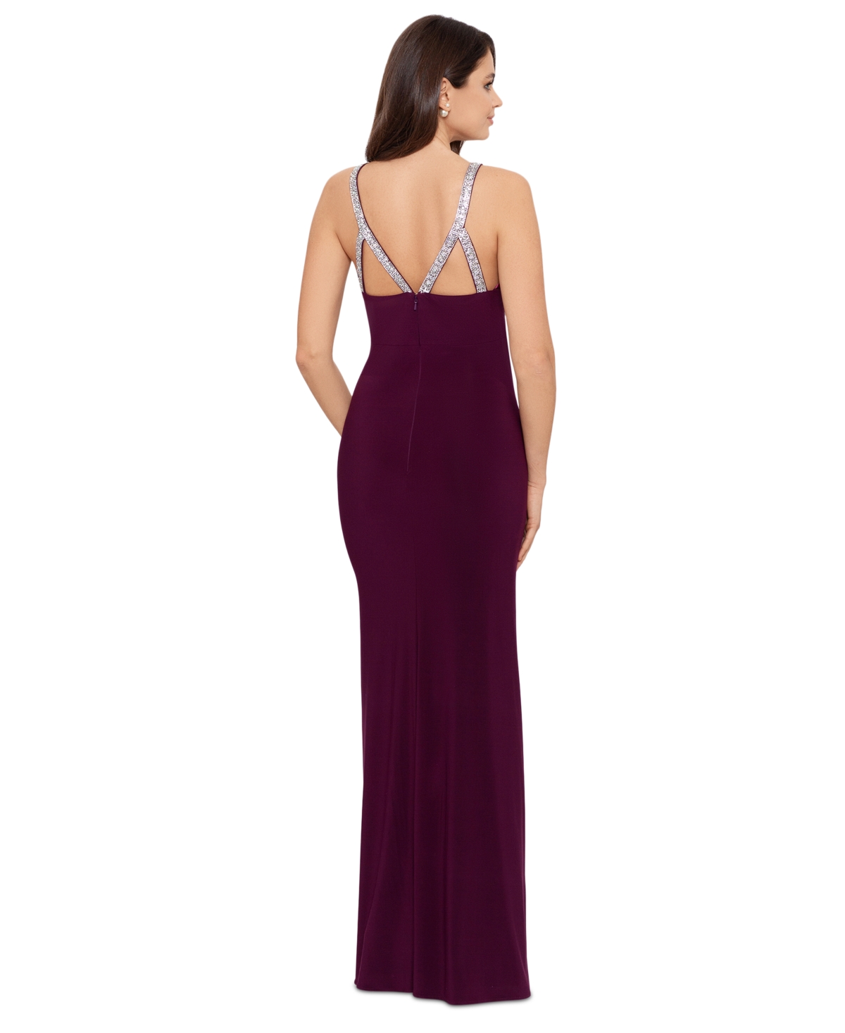 Shop Betsy & Adam Women's Halter-neck Rhinestone-strap Gown In Wine