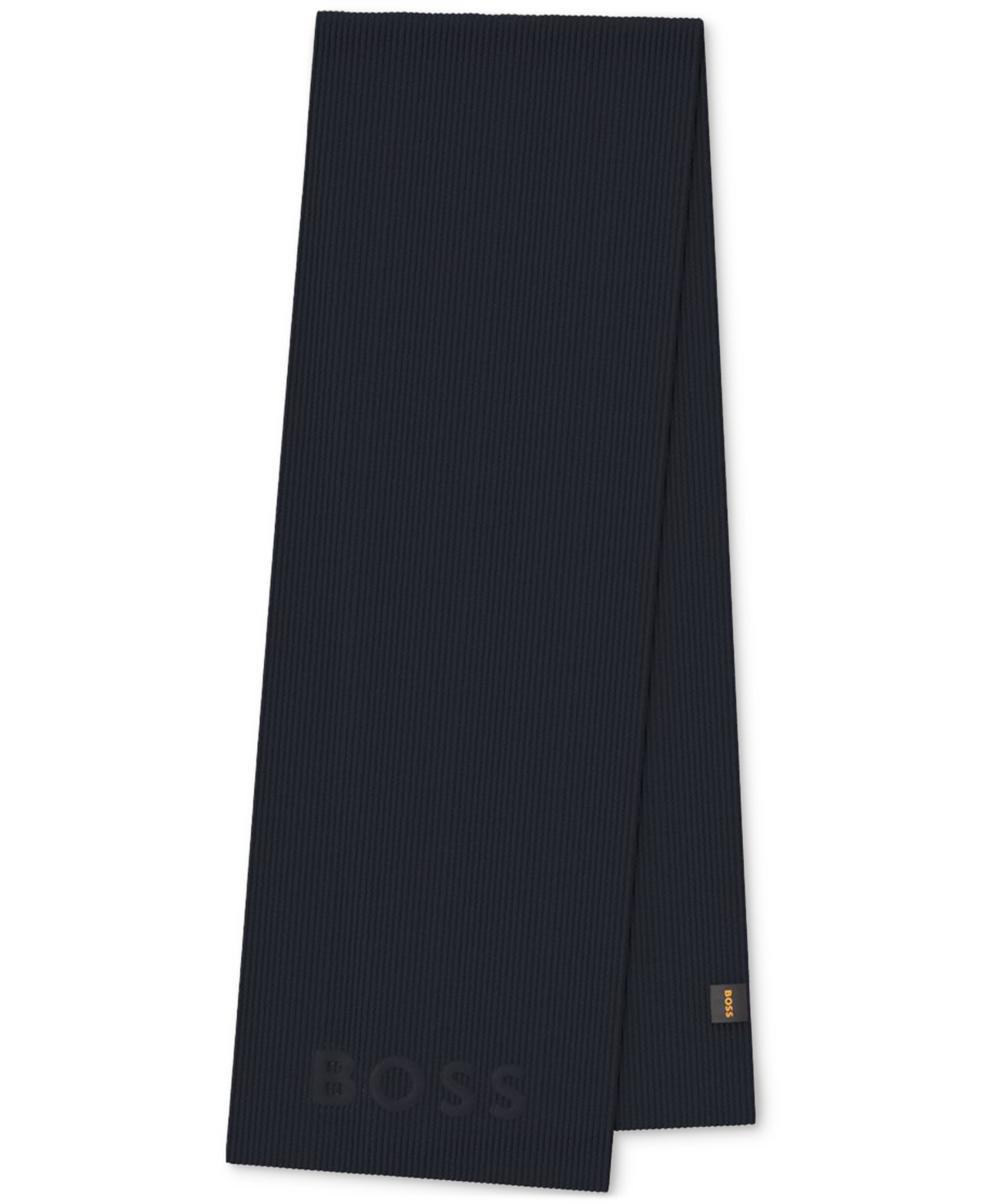 Hugo Boss Men's Afox Ribbed Tonal Logo 70" Scarf In Dark Blue