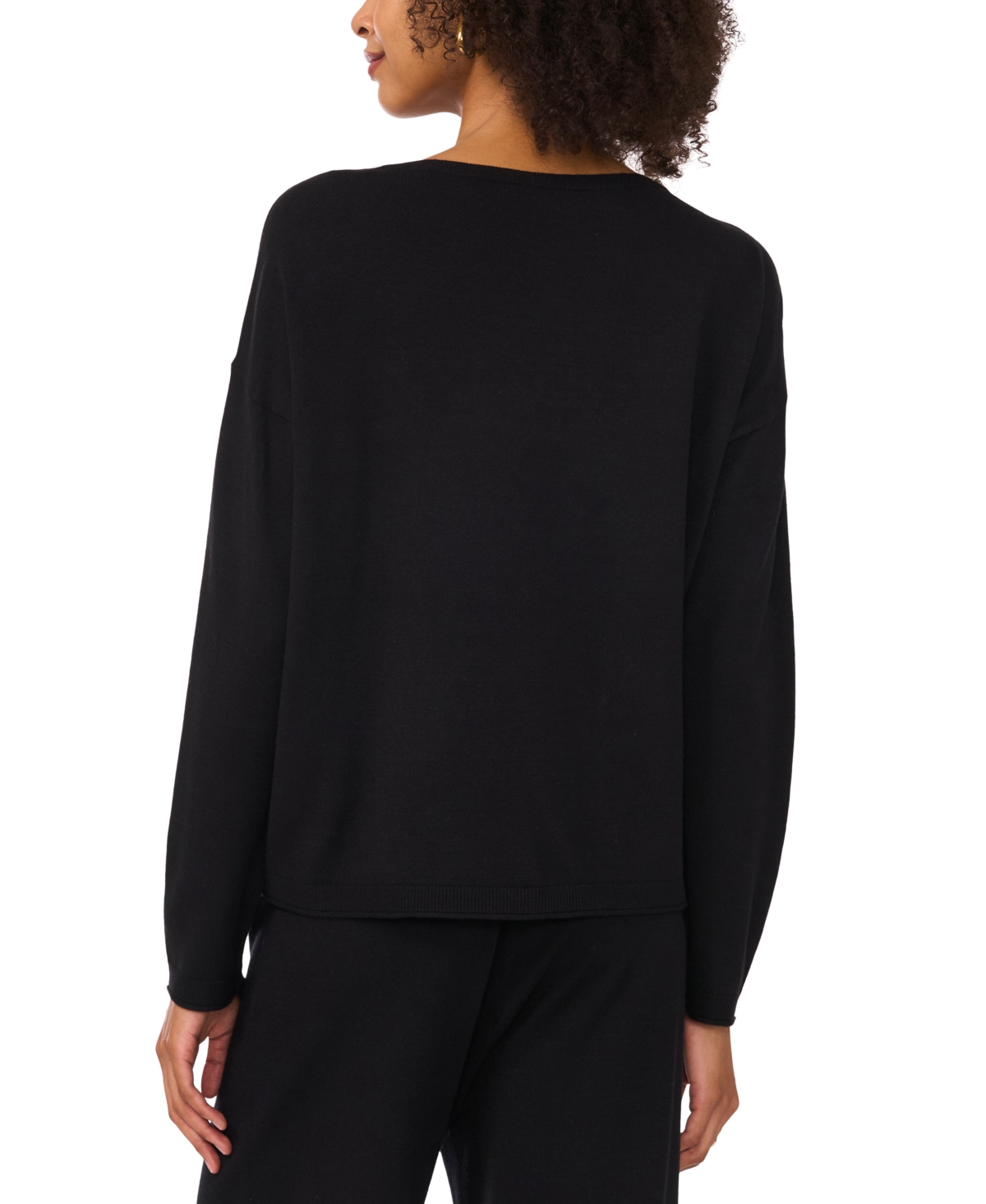 Vince Camuto Women's Ribbed-trimmed Crewneck Sweater In Rich Black