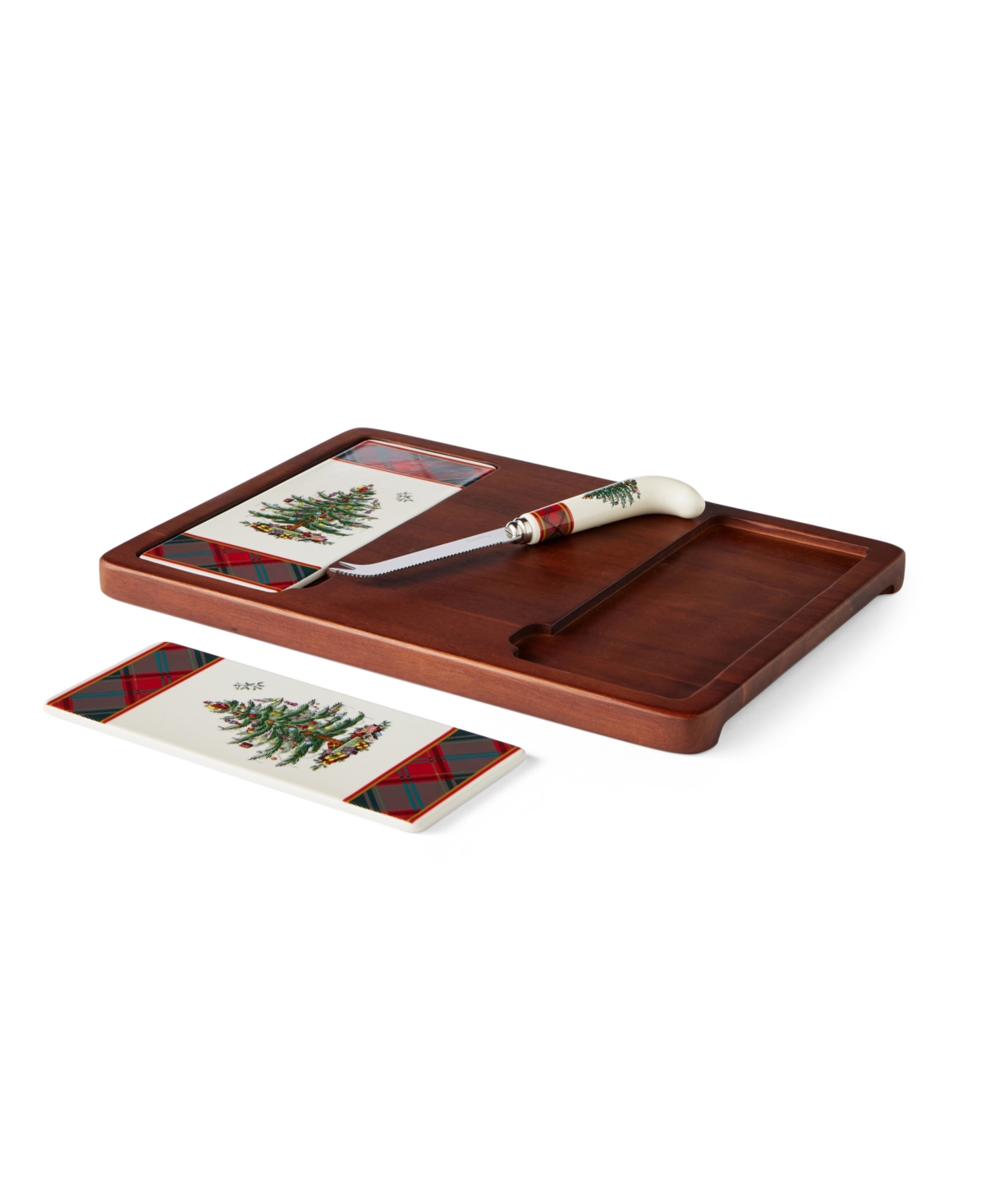 SPODE CHRISTMAS TREE TARTAN CHEESE BOARD KNIFE SET 