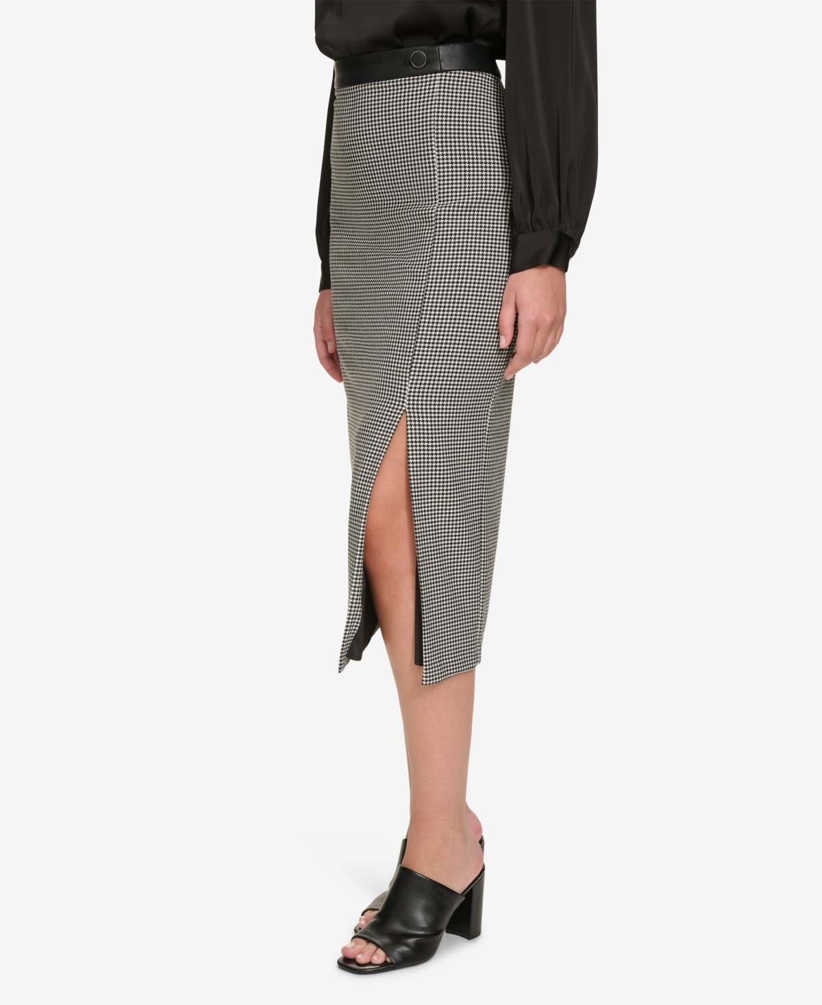 Calvin Klein Women's Houndstooth Long Pencil Skirt -cream