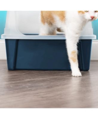 USA Extra Large Open Top Cat Litter Box with Scatter Shield, Sturdy Easy to Clean Open Air Kitty Litter Pan with Tall Spray, Navy