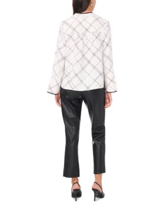 Women's Windowpane-Print V-Neck Top