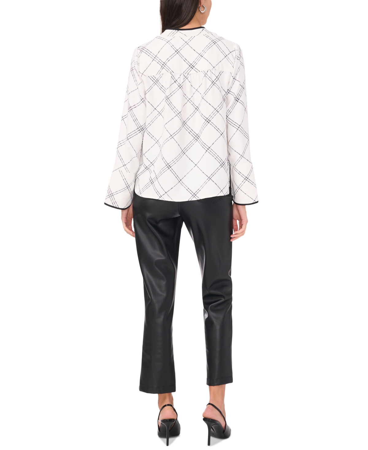 Shop Vince Camuto Women's Windowpane-print V-neck Top In New Ivory