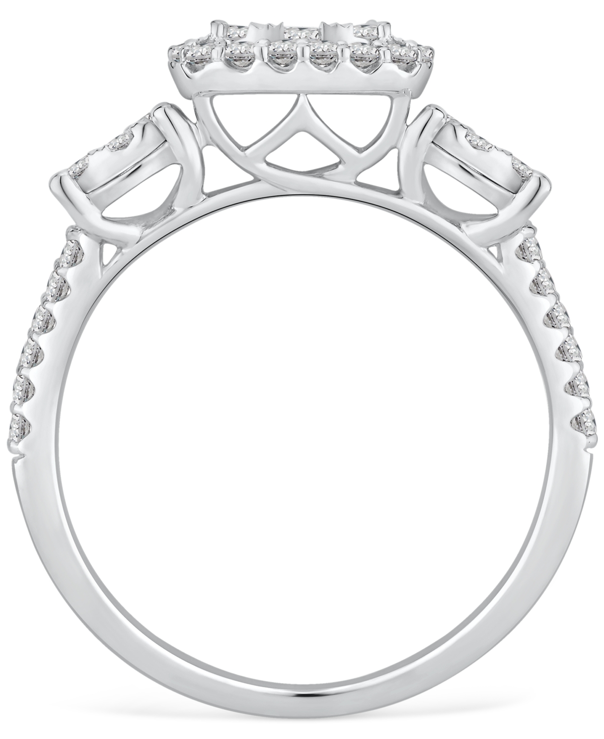 Macy's Diamond Cluster Three Stone Three Stone Ring (1 Ct. T.w.) In 14k White Gold In White Gold