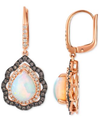 Neopolitan Opal (2-1/2 ct. t.w.), Nude Diamond (1/3 ct. t.w.) & Chocolate Diamond (1/2 ct. t.w.) Earrings in 14k Strawberry Gold