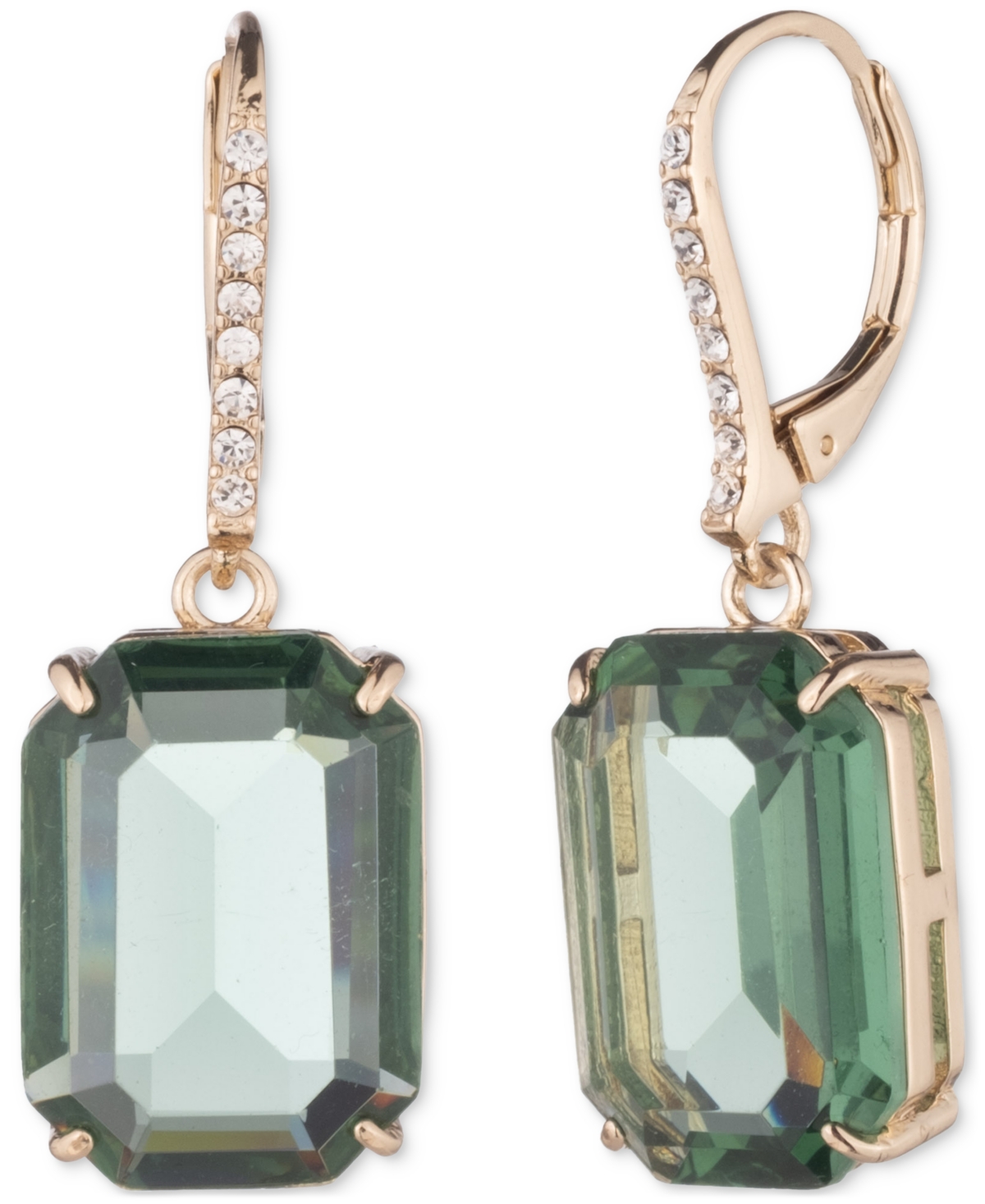 Ralph Lauren Gold-tone Octagon Stone Leverback Drop Earrings In Erinite