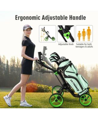 4 Wheels Folding Golf Push Cart W/ Adjustable Handle Foot Brake