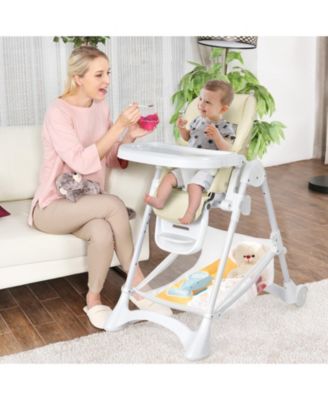 Baby Convertible Folding Adjustable High Chair with Wheel Tray Storage Basket